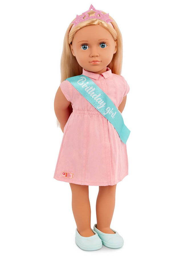 Fashionable 18-inch Girl Birthday Doll with Pink Dress, Birthday Gift Toys, Age 6+ years, Character-Brenna