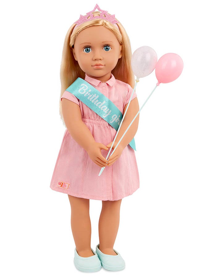 Fashionable 18-inch Girl Birthday Doll with Pink Dress, Birthday Gift Toys, Age 6+ years, Character-Brenna