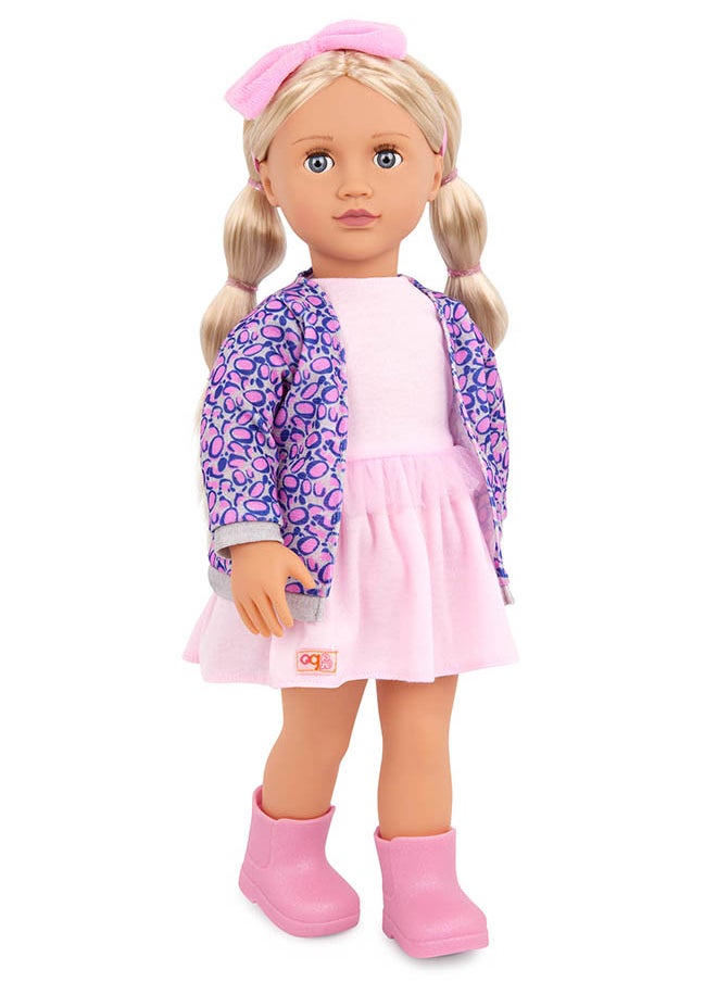 Fashionable 18-inch Girl Doll with Leopard Print Cardigan, Gifting Toys, Age 6+ years, Character-Joana