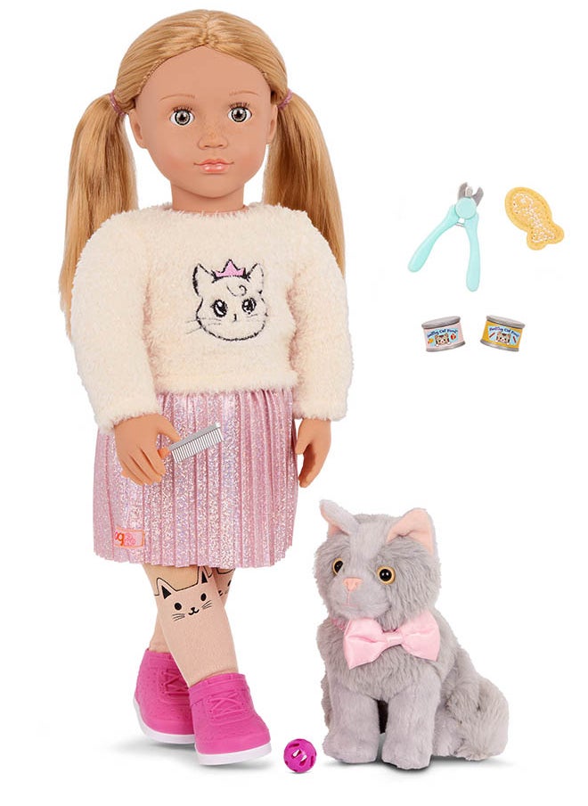 Fashionable 18-inch Girl Doll with Pet Kitten and Kitten Accessories, Gifting Toys, Age 6+ years, Characters-Sheela & Sammy