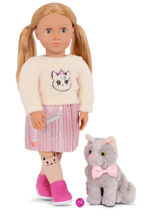 Fashionable 18-inch Girl Doll with Pet Kitten and Kitten Accessories, Gifting Toys, Age 6+ years, Characters-Sheela & Sammy