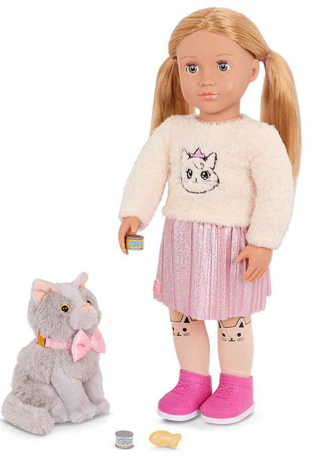 Fashionable 18-inch Girl Doll with Pet Kitten and Kitten Accessories, Gifting Toys, Age 6+ years, Characters-Sheela & Sammy