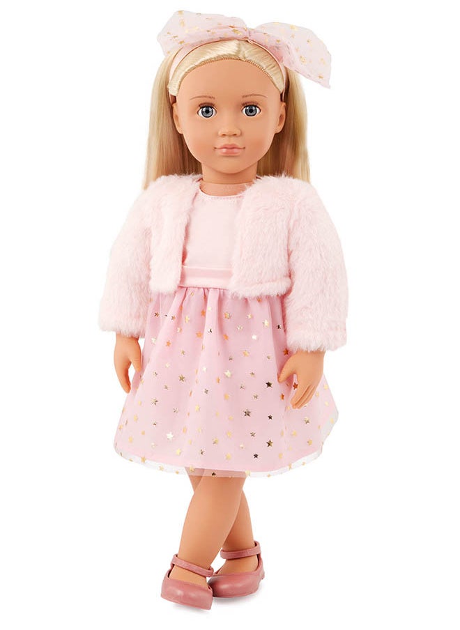 Fashionable 18-inch Girl Doll with Pink Holiday Dress, Gifting Toys, Age 6+ years, Character-Miranda