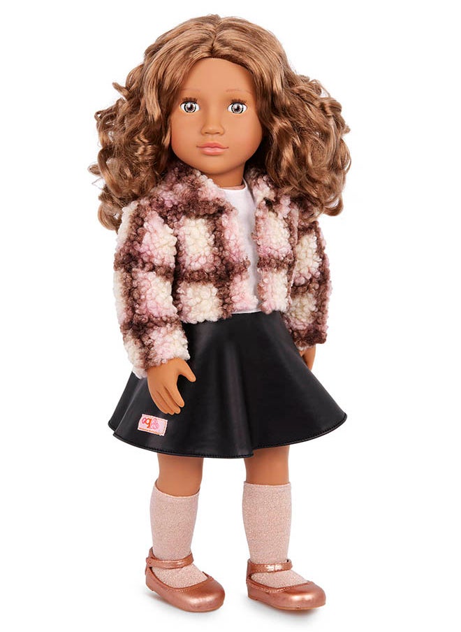 Fashionable 18-inch Girl Doll with Plaid Shacket & Leatherette Skirt, Gifting Toys, Age 6+ years, Character-Ana