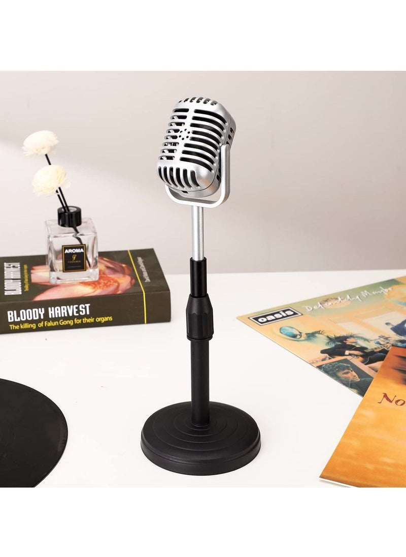 Desktop Microphone Prop Model, with Adjustable Stand, Classic Retro Style Microphone Prop Decor for Party Decoration Costume Role Play Game Night