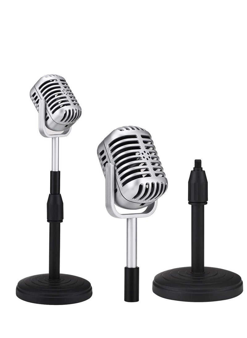 Desktop Microphone Prop Model, with Adjustable Stand, Classic Retro Style Microphone Prop Decor for Party Decoration Costume Role Play Game Night