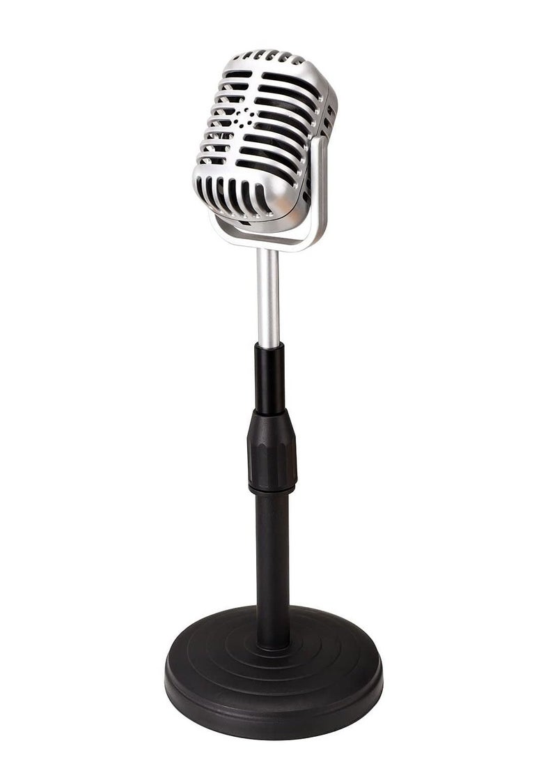 Desktop Microphone Prop Model, with Adjustable Stand, Classic Retro Style Microphone Prop Decor for Party Decoration Costume Role Play Game Night