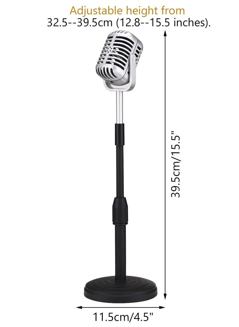 Desktop Microphone Prop Model, with Adjustable Stand, Classic Retro Style Microphone Prop Decor for Party Decoration Costume Role Play Game Night