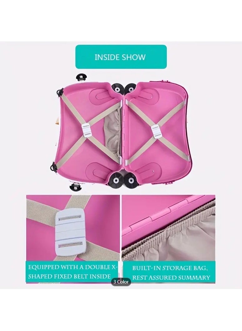 Children's Ride-On Suitcase with Wheels - Cute Cartoon Rolling Luggage for Kids, Travel & Outdoor Fun