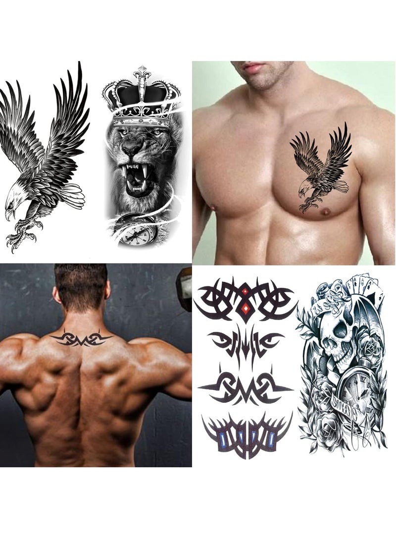 80 Sheets Temporary Tattoos Stickers, Fake Body Arm Chest Shoulder Tattoos for Men and Women, Halloween Temporary Tattoos Black Fake Skull Skeleton Tattoos for Halloween Cosplay
