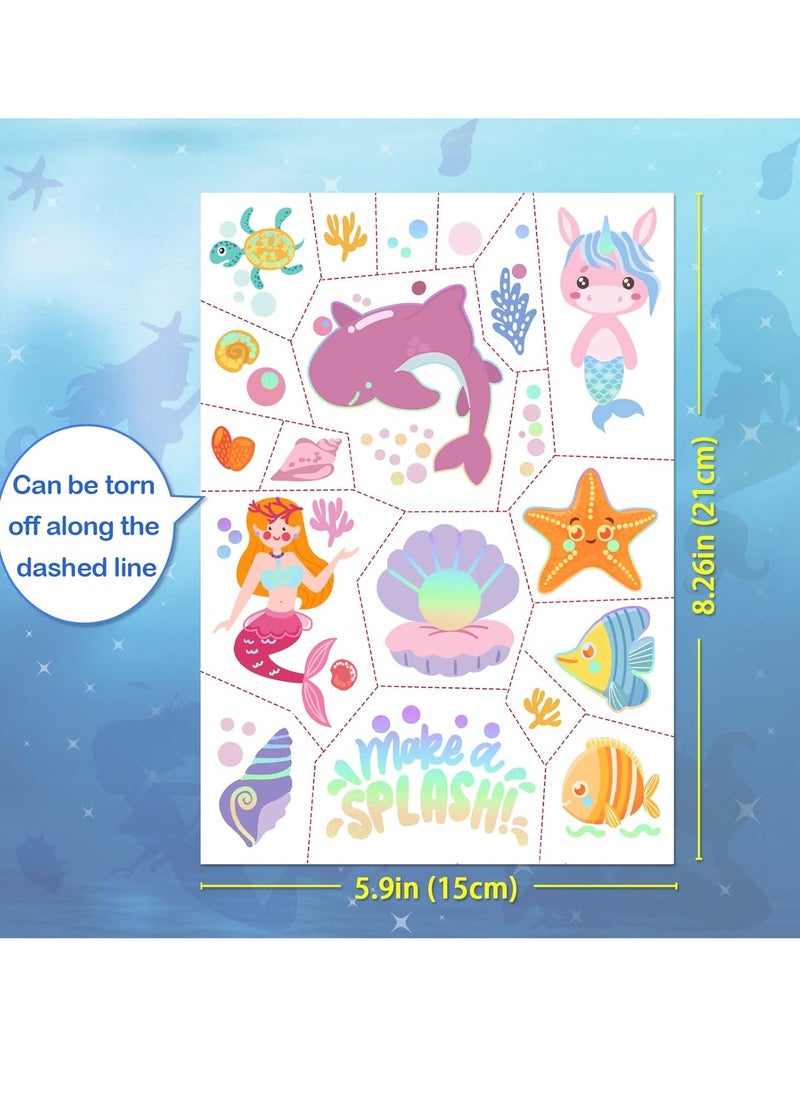 Temporary Tattoos Mermaid for Kids, 80+ Metallic Foil Style Bronzing Fake Tattoos, 4 Sheets Tats | Birthday Party Supplies, Easter Present, Ocean Animal Tattoos for Boy and Girls
