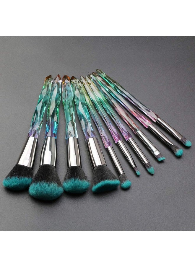 Makeup Brushes Crystal Handle Set Tenmon 10 Pcs Crystal Transparent Handle Kabuki Powder Foundation Brush Concealer Eye Shadow Eyeliner Eyebrow Brush (Green)