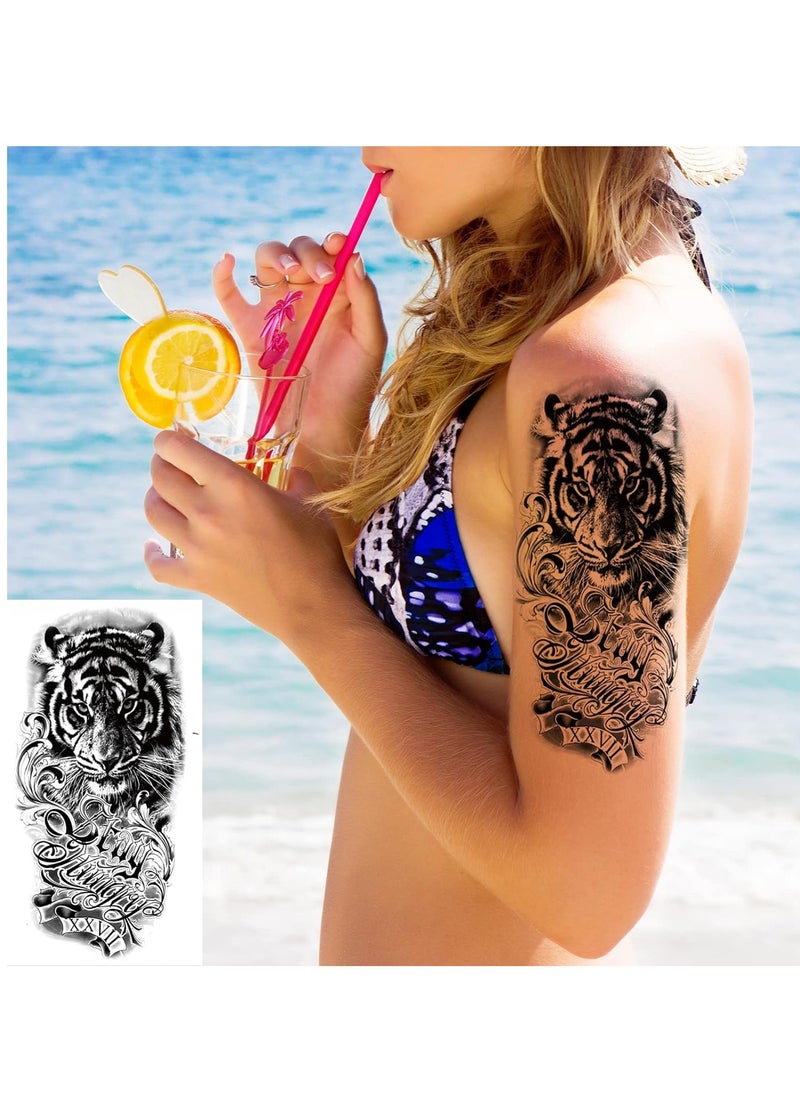72 Sheets 3D Flowers Temporary Tattoos for Women Adult, Including 12 Sheets Large Fake Tattoos That Look Real and Last Long, Waterproof Rose Moon Butterfly Tiger Snake Tattoos and Flowers Tattoos