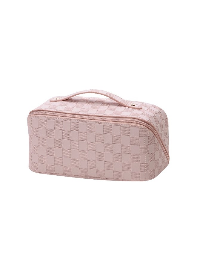 New Leather Checkerboard Large Capacity Multifunctional Makeup Bag