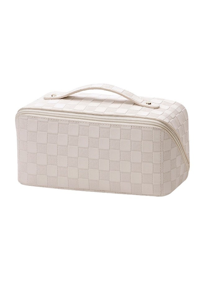 New Leather Checkerboard Large Capacity Multifunctional Makeup Bag