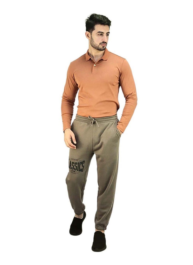 Men's French Terry Mid Rise Relaxed Tapered Fit Classic Print Knit Joggers