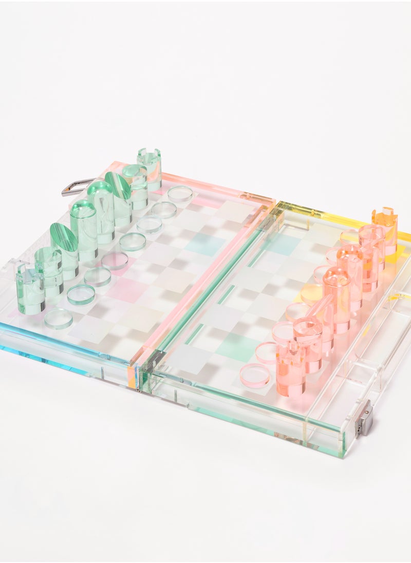 Mini Lucite Chess And Checkers Aurora