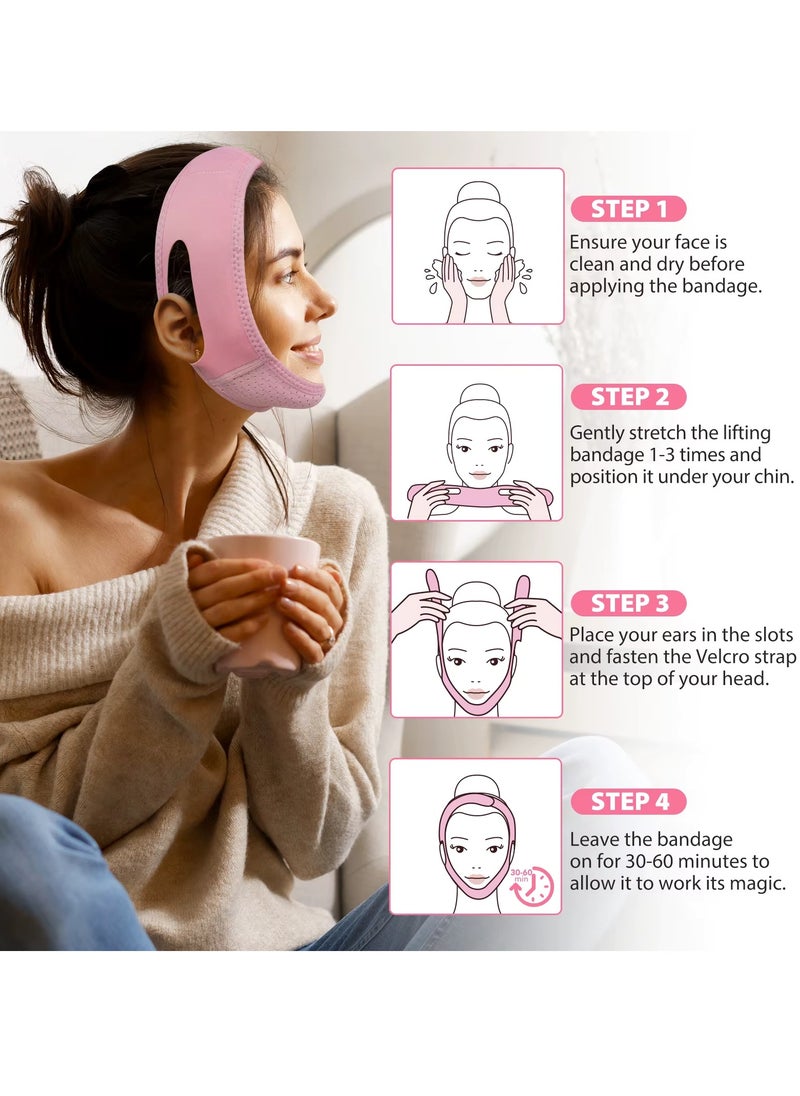 V Line Facial Bandage Double Chin Reducer Strap V Shaped Face Chin Up Belt Reduce Sagging and Fights Aging Signs Lift Jawline Face Slimming Patch V Line Face Lifting Mask Light Pink