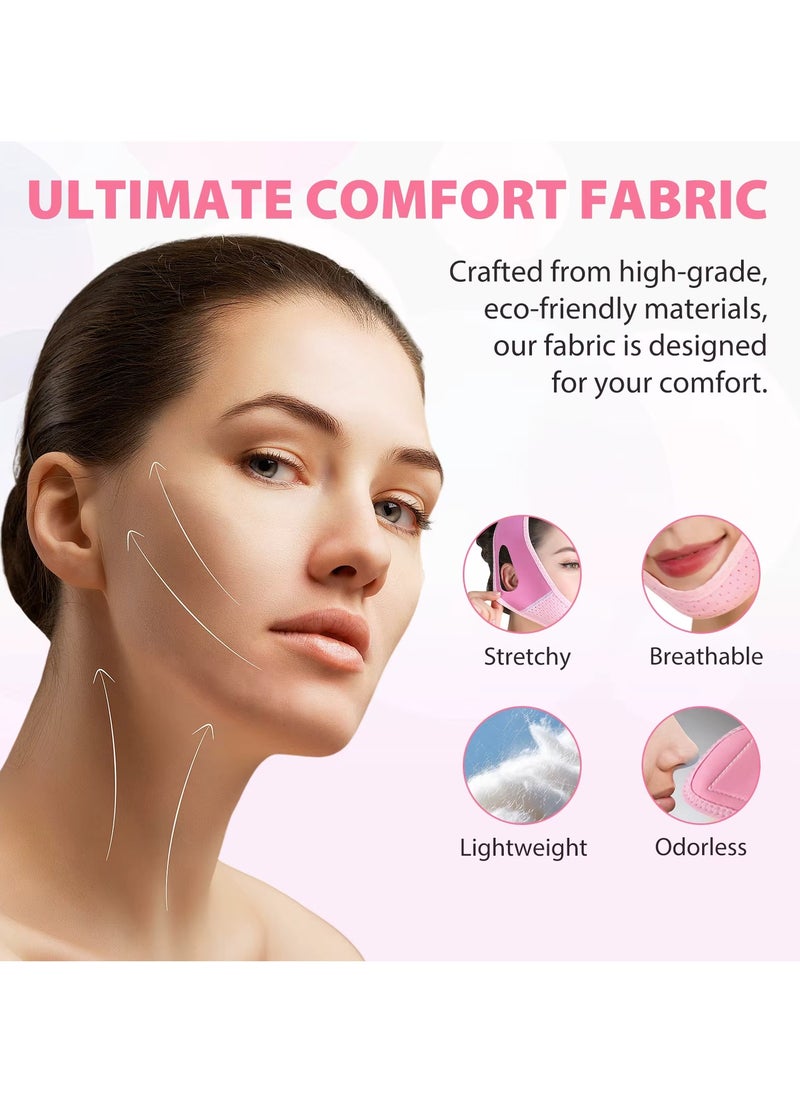 V Line Facial Bandage Double Chin Reducer Strap V Shaped Face Chin Up Belt Reduce Sagging and Fights Aging Signs Lift Jawline Face Slimming Patch V Line Face Lifting Mask Light Pink