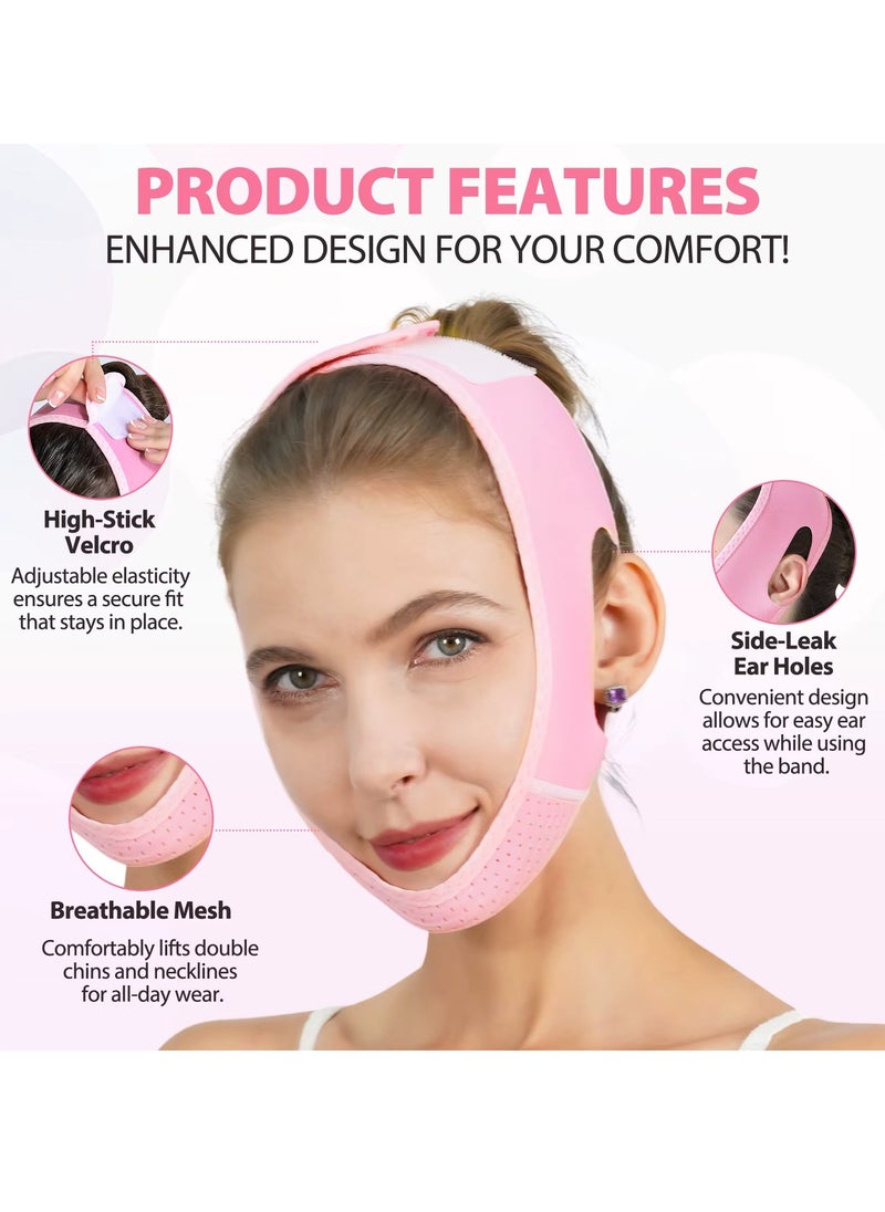 V Line Facial Bandage Double Chin Reducer Strap V Shaped Face Chin Up Belt Reduce Sagging and Fights Aging Signs Lift Jawline Face Slimming Patch V Line Face Lifting Mask Light Pink