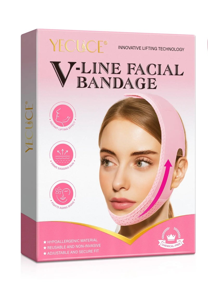 V Line Facial Bandage Double Chin Reducer Strap V Shaped Face Chin Up Belt Reduce Sagging and Fights Aging Signs Lift Jawline Face Slimming Patch V Line Face Lifting Mask Light Pink