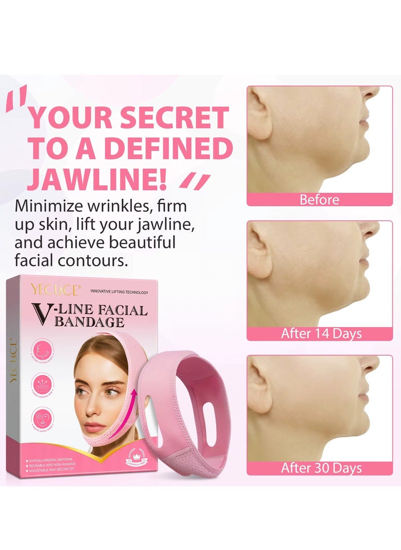 V Line Facial Bandage Double Chin Reducer Strap V Shaped Face Chin Up Belt Reduce Sagging and Fights Aging Signs Lift Jawline Face Slimming Patch V Line Face Lifting Mask Light Pink