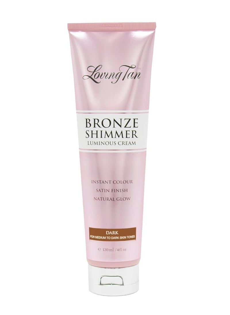 Loving Tan Bronze Shimmer Luminous Cream, Dark - Streak Free, Natural Looking, Instant Sunless Tanner - 6+ Self Tanning Applications per Tube, Cruelty Free - 4 FL Oz