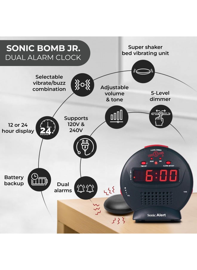 Sonic Alert Small Digital Alarm Clock with Battery Backup, Snooze, Full Range Brightness Dimmer, Outlet Powered Compact Clock for Bedrooms, Desk, Bedside, Simple to Operate (Black)