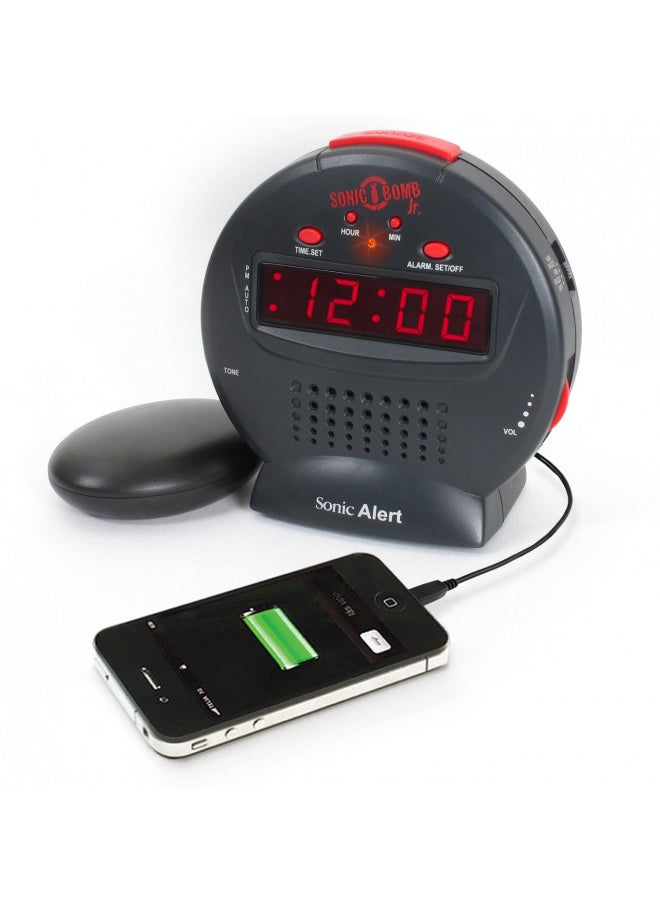 Sonic Alert Small Digital Alarm Clock with Battery Backup, Snooze, Full Range Brightness Dimmer, Outlet Powered Compact Clock for Bedrooms, Desk, Bedside, Simple to Operate (Black)