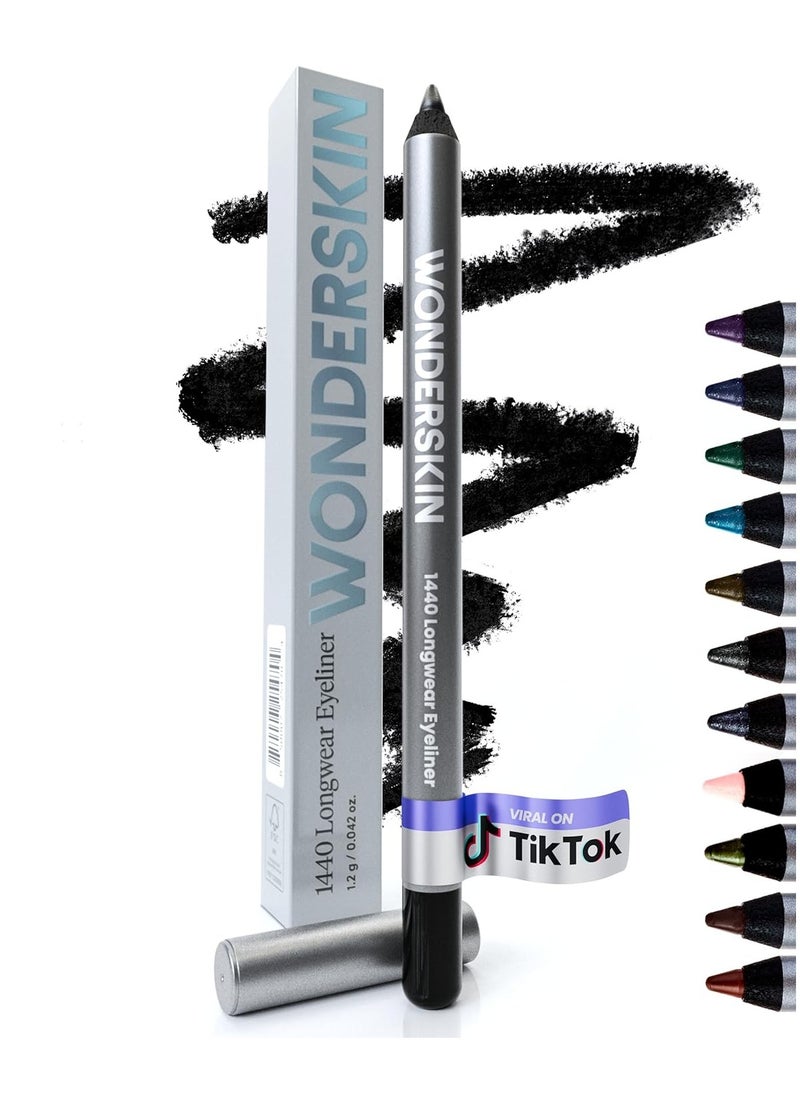 Wonderskin 1440 Longwear Black Eyeliner Pencil - Waterproof, Sharpenable Black Eyeliner Pencil and Smudge Proof Eye Liner Pencils (Liquorice)