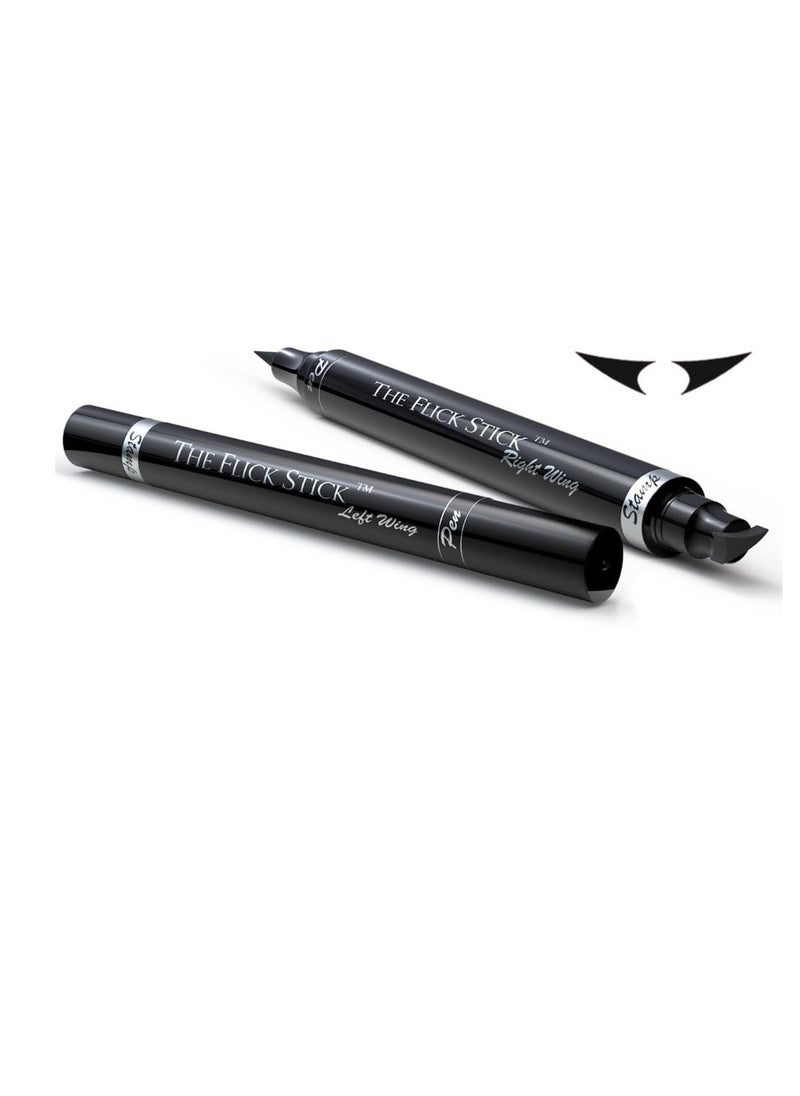 Winged Eyeliner Stamp, 2 x Black Liquid Eyeliner Pens, Easy Cat Eye Stencil Makeup Tool, SmudgeProof & Waterpoof Eye Liner, Vamp Wing, Wingliner (10mm Classic, Midnight Black)