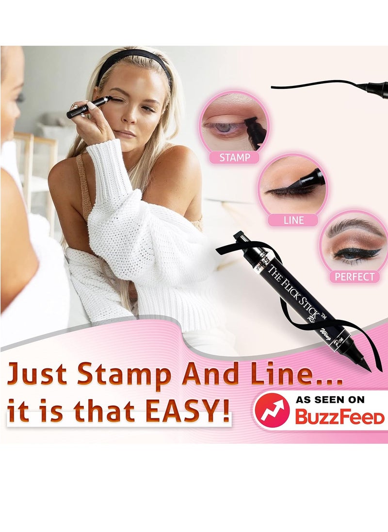 Winged Eyeliner Stamp, 2 x Black Liquid Eyeliner Pens, Easy Cat Eye Stencil Makeup Tool, SmudgeProof & Waterpoof Eye Liner, Vamp Wing, Wingliner (10mm Classic, Midnight Black)