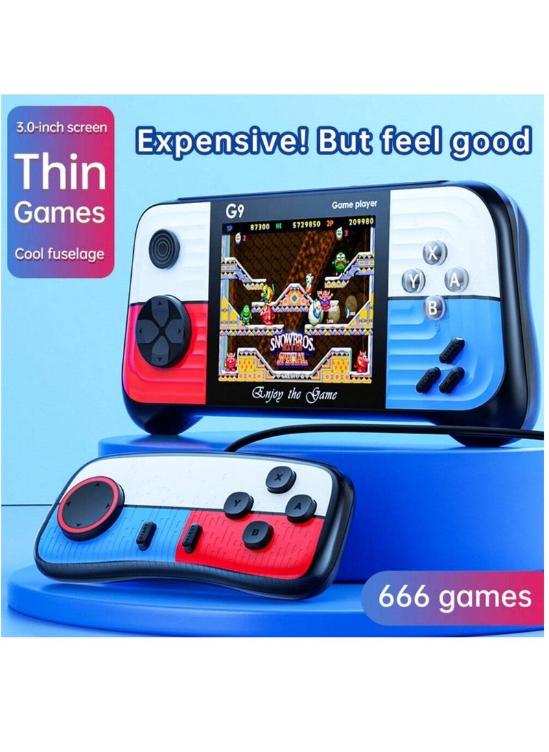 G9 Handheld Game Console, 3inch Screen, 666 Games, Mini Ultra-Thin Portable Game Machine, Joystick Retro Nostalgic Game Controller(Double Players)