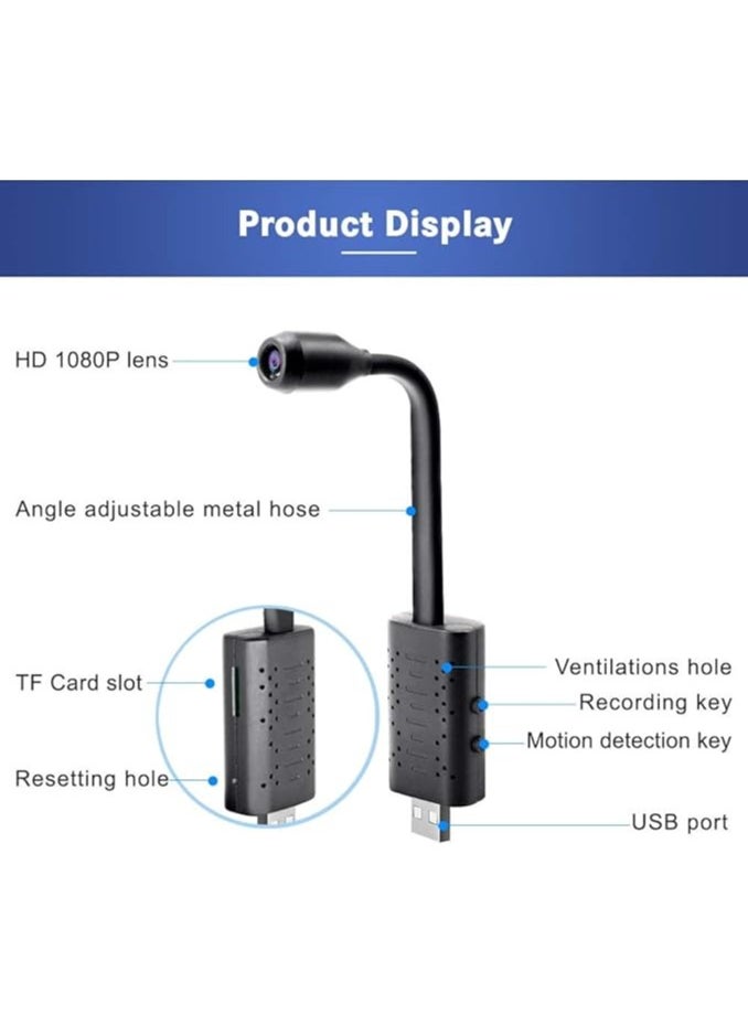 HD Smart Mini USB Camera Real-Time Surveillance IP Camera AI Human Detection Loop Recording Support 64G SD Card without WIFI Style