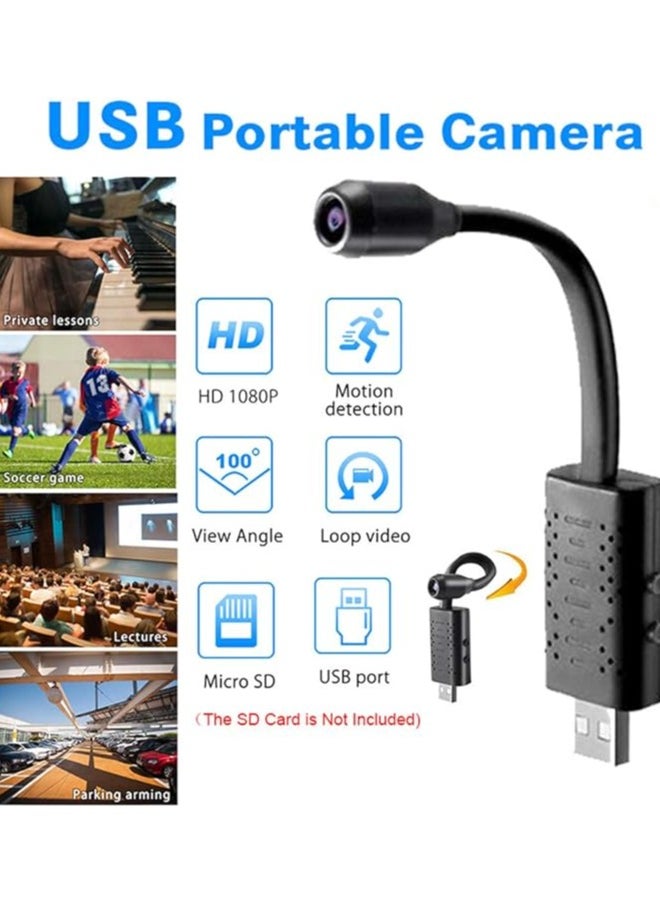 HD Smart Mini USB Camera Real-Time Surveillance IP Camera AI Human Detection Loop Recording Support 64G SD Card without WIFI Style