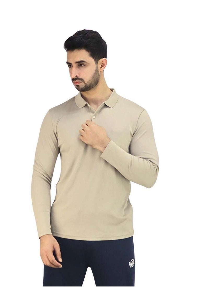 Men’s Flat Knit Collar Long Sleeve Liquid Touch Slim Fit Solid Color Polo