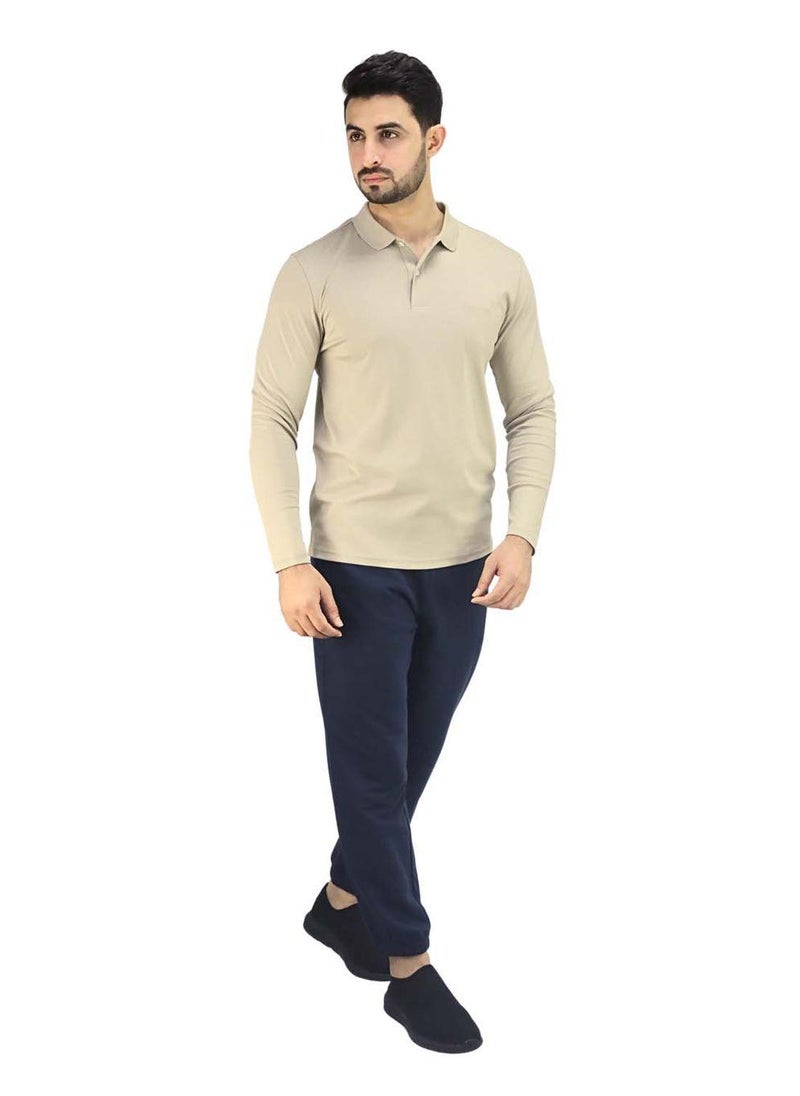 Men’s Flat Knit Collar Long Sleeve Liquid Touch Slim Fit Solid Color Polo