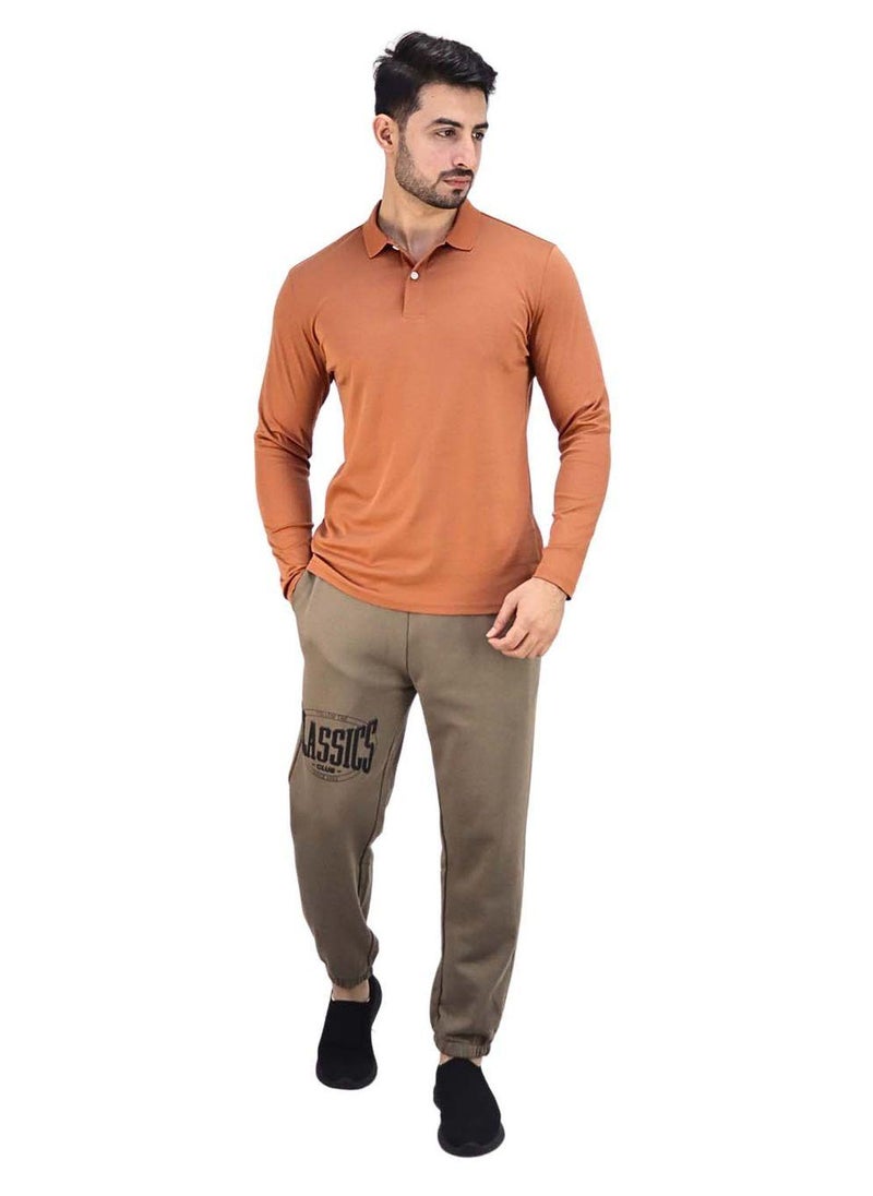 Men’s Flat Knit Collar Long Sleeve Liquid Touch Slim Fit Solid Color Polo