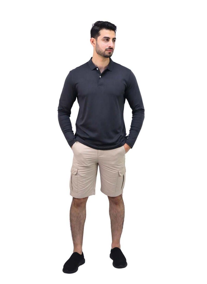 Men’s Flat Knit Collar Long Sleeve Liquid Touch Slim Fit Solid Color Polo