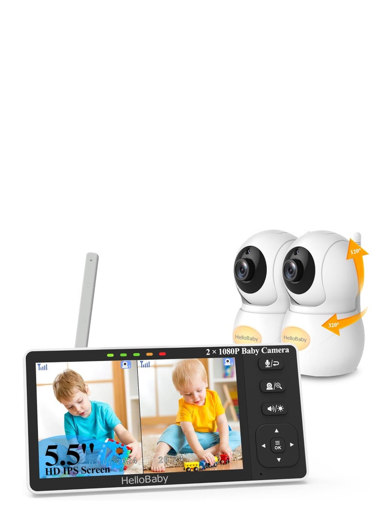 Split-Screen Baby Monitor with 2 Cameras, 5.5