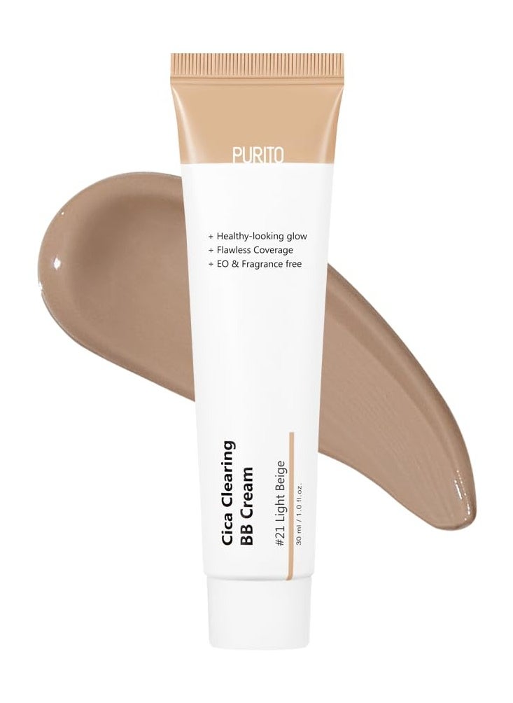 PURITO Cica Clearing BB Cream #21 Light Beige 1 fl.oz / 30ml, Vegan bb cream, tinted