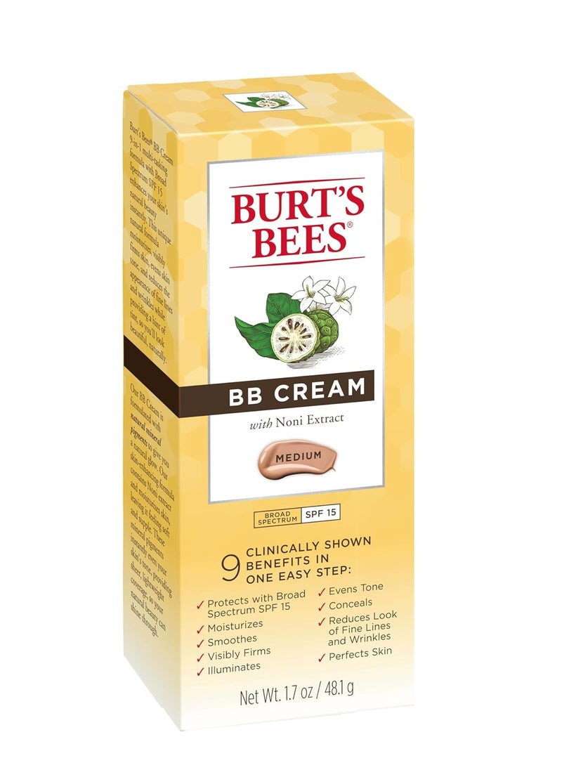 Burt's Bees BB Cream With SPF 15, Broad-Spectrum Sunscreen Tinted Lotion for All Skin Types, 98.9 Percent Natural Origin Skin Care, Medium, 1.7 oz. Tube