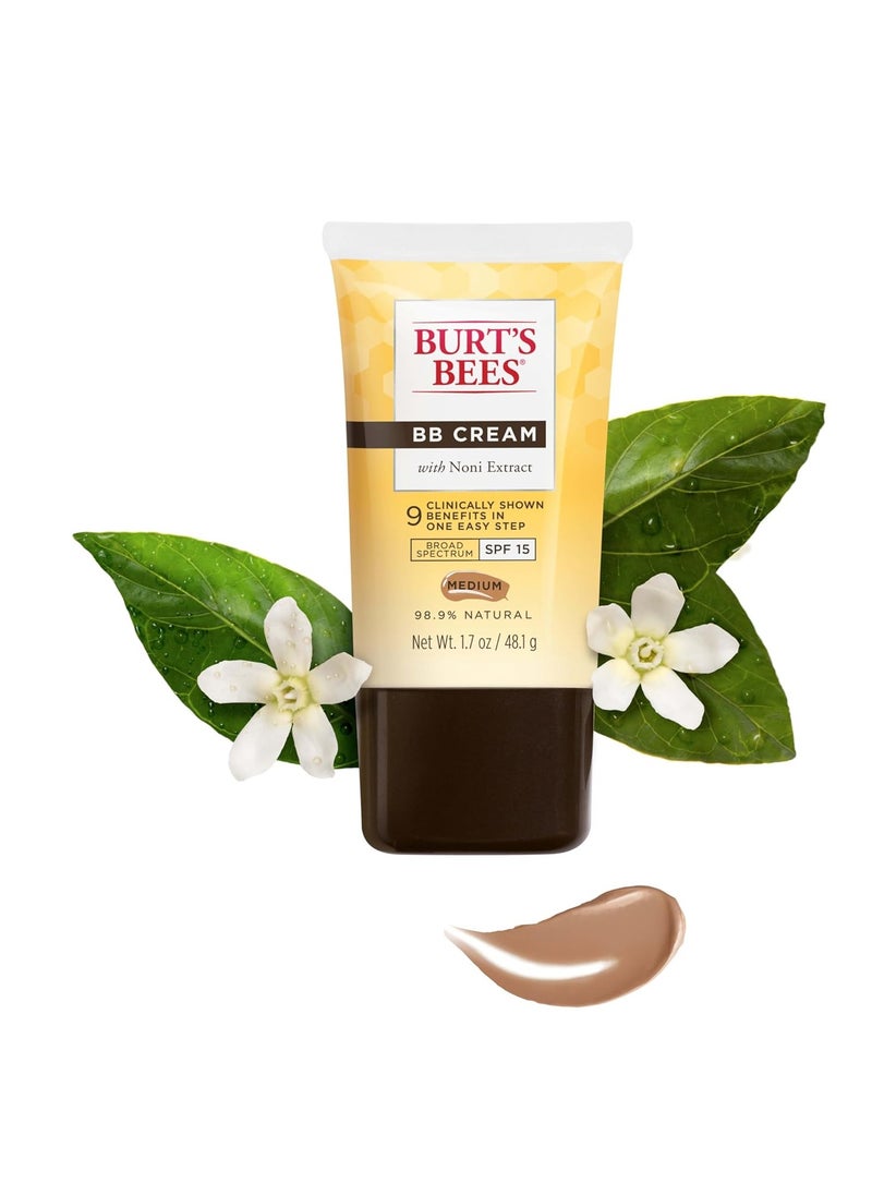 Burt's Bees BB Cream With SPF 15, Broad-Spectrum Sunscreen Tinted Lotion for All Skin Types, 98.9 Percent Natural Origin Skin Care, Medium, 1.7 oz. Tube