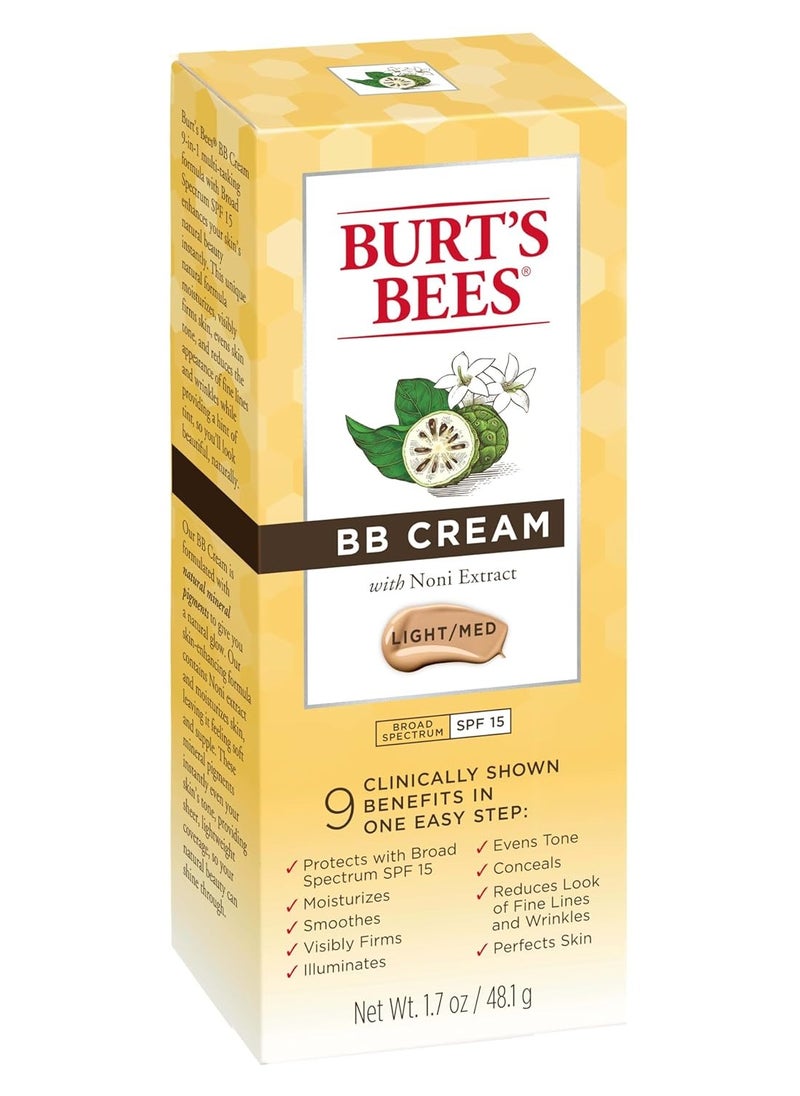 Burt's Bees BB Cream With SPF 15, Broad-Spectrum Sunscreen Tinted Lotion for All Skin Types, 98.9 Percent Natural Origin Skin Care, Light to Medium, 1.7 oz. Tube