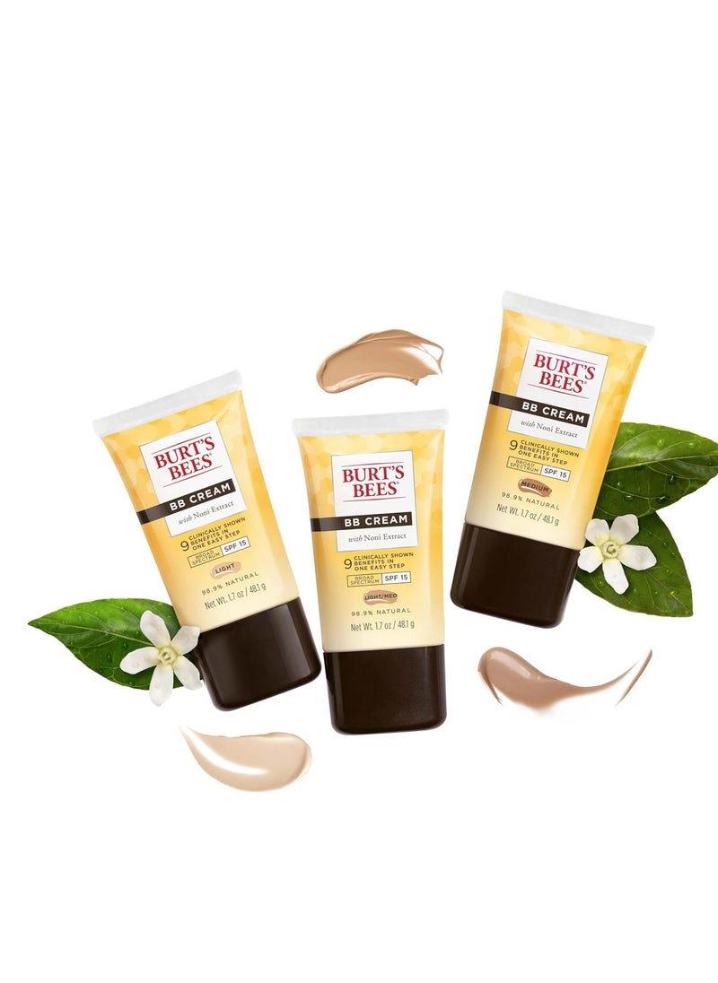 Burt's Bees BB Cream With SPF 15, Broad-Spectrum Sunscreen Tinted Lotion for All Skin Types, 98.9 Percent Natural Origin Skin Care, Light to Medium, 1.7 oz. Tube