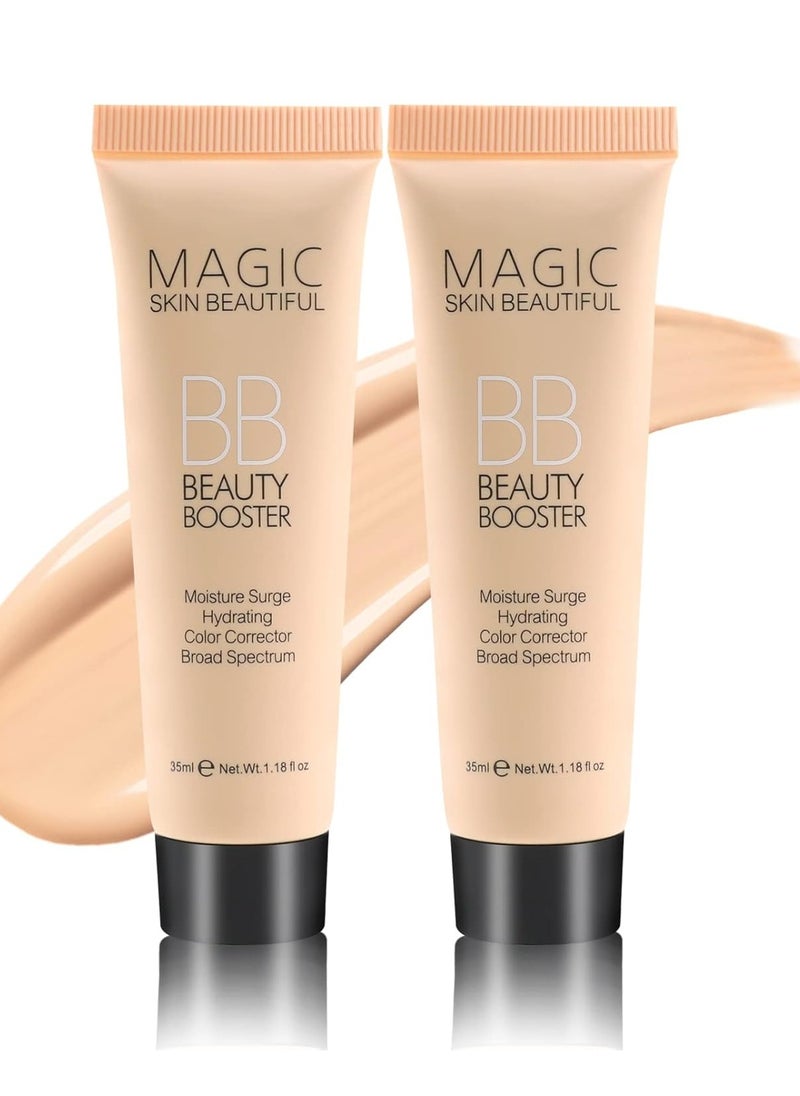 Boobeen Hydrating BB Cream, Full-Coverage Foundation&Concealer, Color Correcting Cream, Tinted Moisturizer BB Cream for All Skin Types - Evens Skin Tone（2 Pcs）