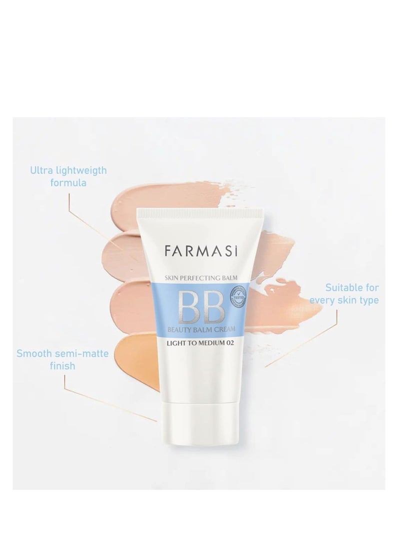 FARMASi Make Up BB Cream Beauty Balm, Full-Coverage Foundation, Concealer, Moisturizer BB Cream for All Skin Types, 1.7 fl. oz. / 50 ml (Light to medium)