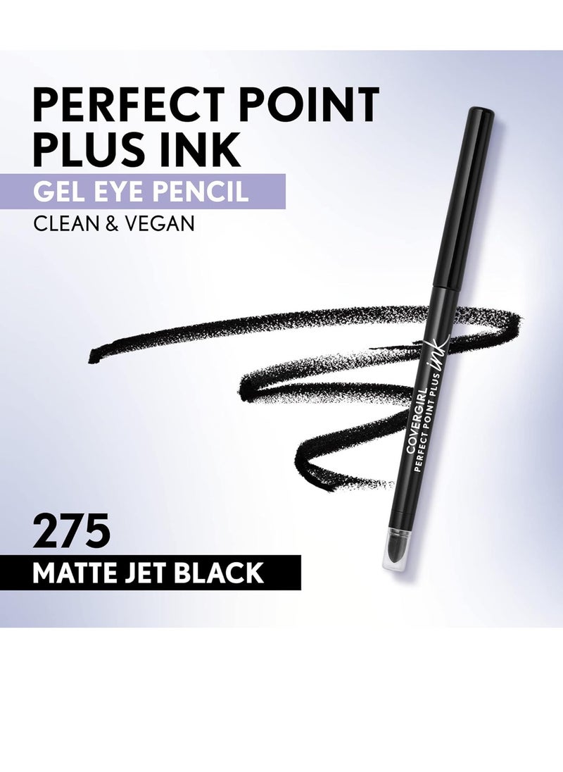 COVERGIRL Perfect Point Plus Ink Gel Eye Pencil, Pigmented, Long-Wearing, Vegan Formula, Matte Jet Black 275, 0.01oz