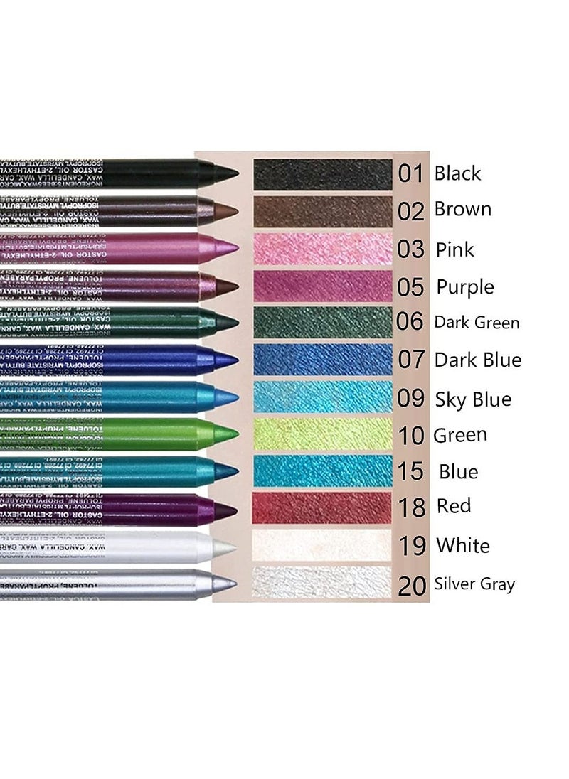 evpct 12Pcs Green Blue White Black Brown Purple Color Gel Glitter Eyeliner Pencils Set for Women Waterline Waterproof Smudge Proof lapiz de ojos delineador de ojos contra el agua Eye Liner Makeup 1