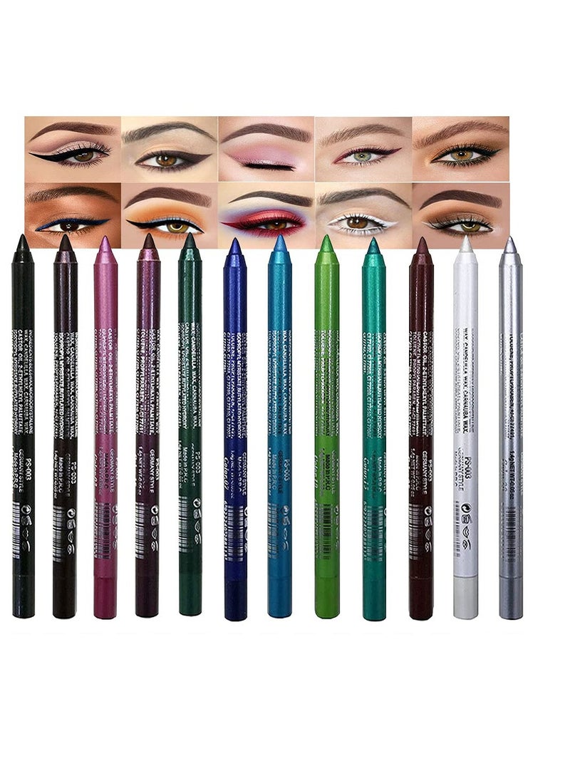 evpct 12Pcs Green Blue White Black Brown Purple Color Gel Glitter Eyeliner Pencils Set for Women Waterline Waterproof Smudge Proof lapiz de ojos delineador de ojos contra el agua Eye Liner Makeup 1